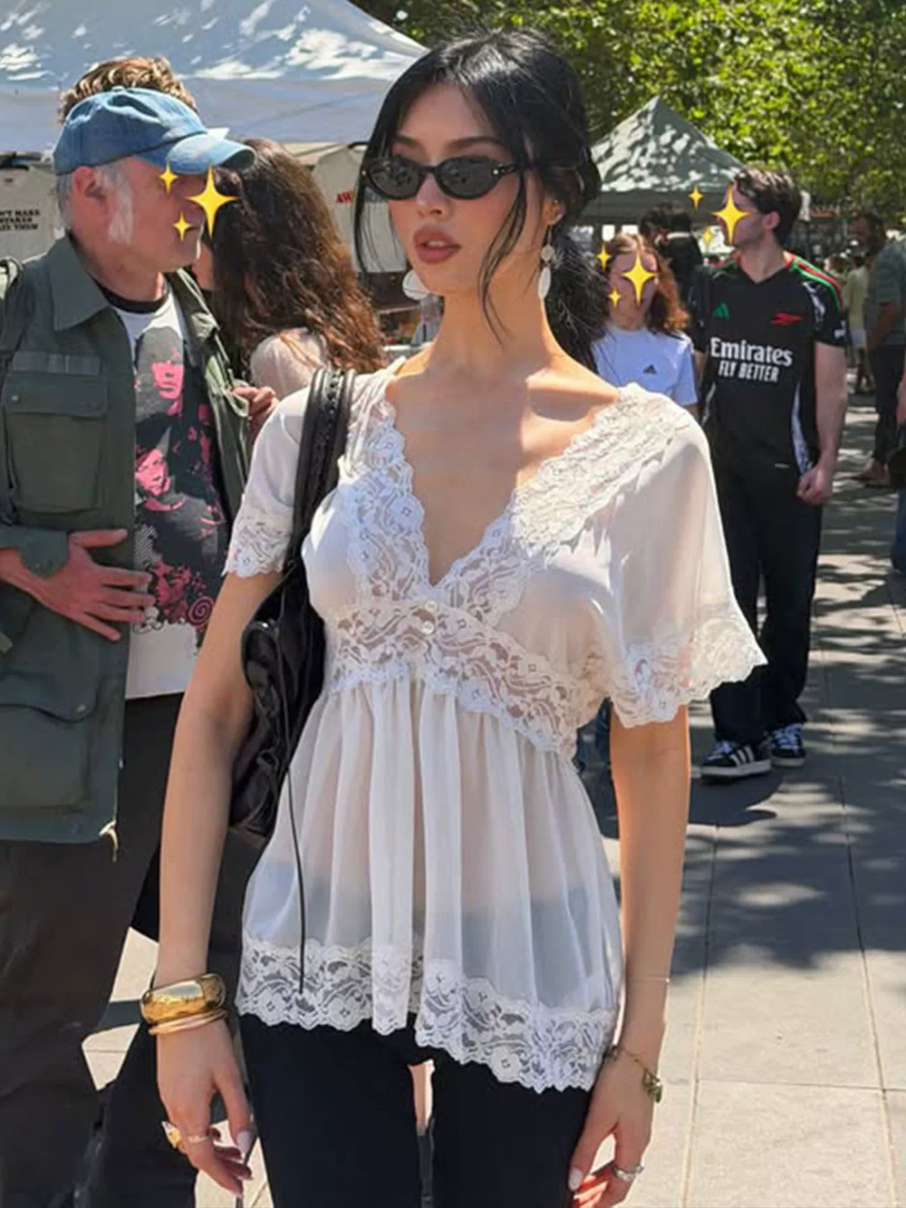 ZARA Sexy Deep V Lace Chiffon Blouse Long Sheer Loose Non Stretch Fall Fashion